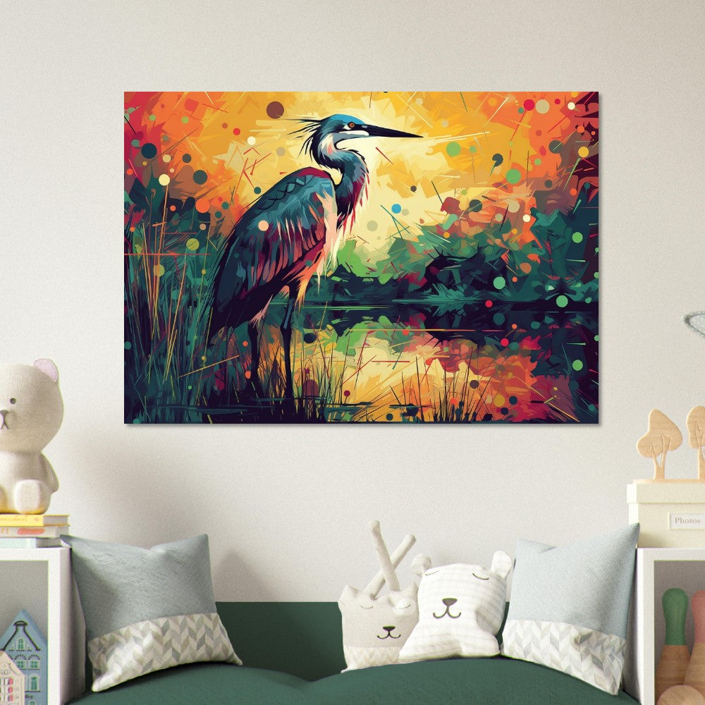 Colorful Heron Poster Print. Watercolor Great Bird Art Gift, Present for Mom, Dad. Rainbow Animal Wall Art