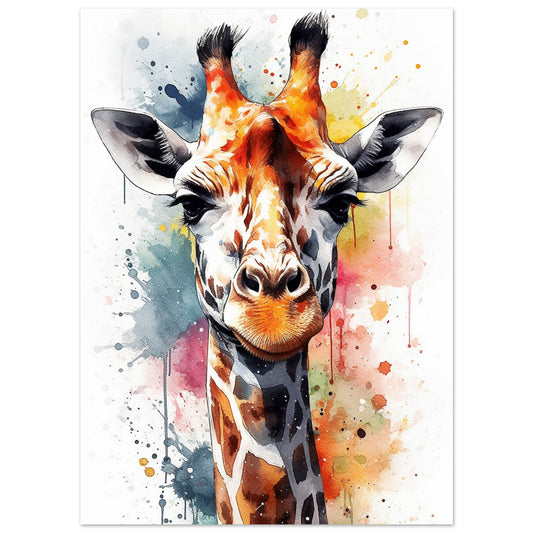 Watercolor Giraffe Poster Print - Beautiful Safari Decor, Colourful Animal Wall Art Painting Gift, Rainbow Watercolour Pop Art