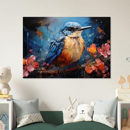 Impression d’affiche d’oiseau britannique mignon. Aquarelle Great Bird Art Gift, cadeau pour maman, papa. Art mural animalier floral