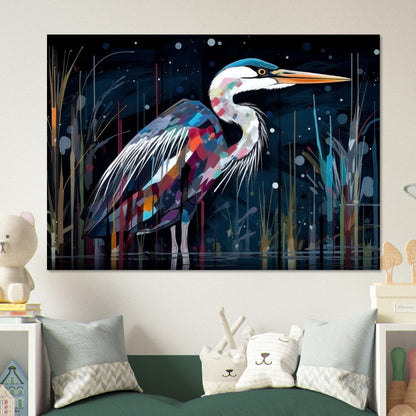 Colorful Heron Poster Print. Watercolor Great Bird Art Gift, Present for Mom, Dad. Rainbow Animal Wall Art