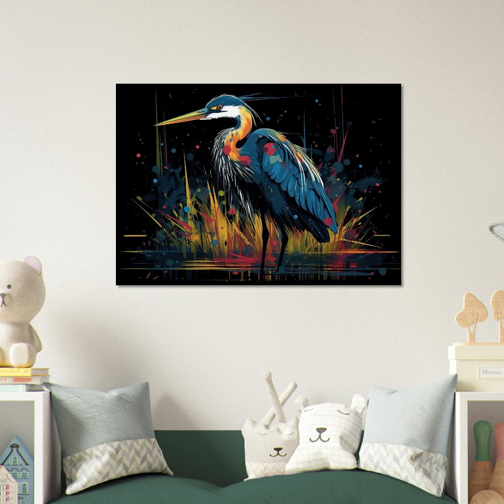 Colorful Heron Poster Print. Watercolor Great Bird Art Gift, Present for Mom, Dad. Rainbow Animal Wall Art