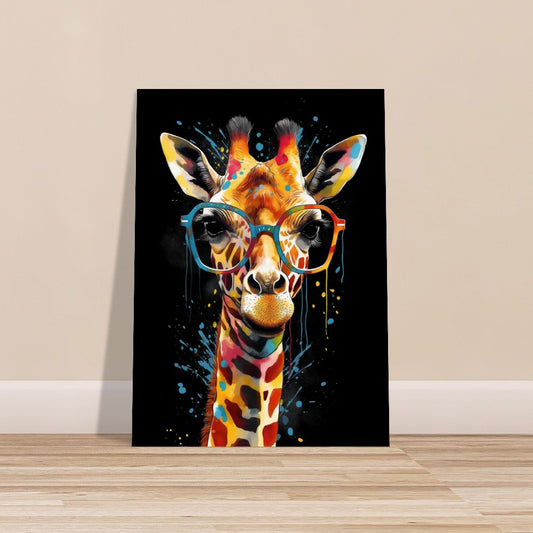 Colorful Giraffe with Glasses Poster Print - Safari Decor, Colourful Animal Wall Art Painting Gift, Rainbow Watercolor Pop Art