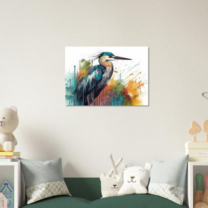 Colorful Heron Poster Print. Watercolor Great Bird Art Gift, Present for Mom, Dad. Rainbow Animal Wall Art