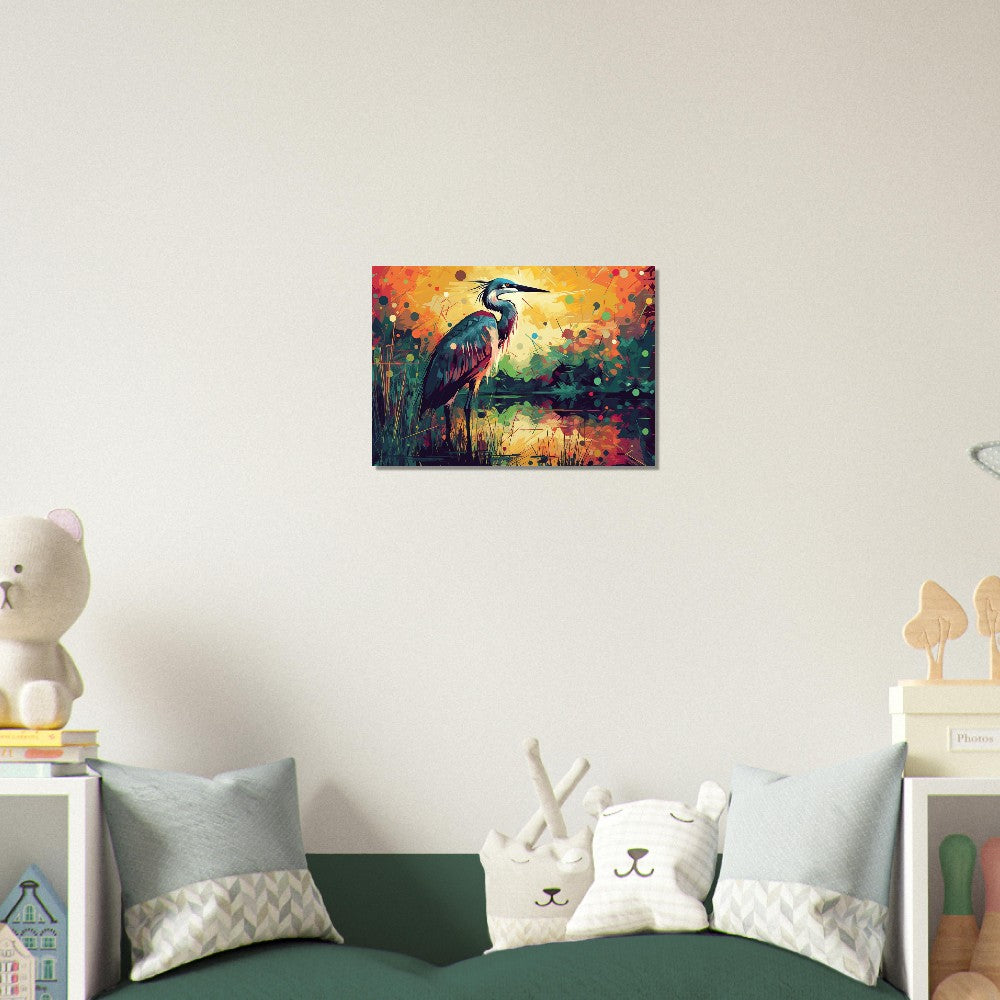 Colorful Heron Poster Print. Watercolor Great Bird Art Gift, Present for Mom, Dad. Rainbow Animal Wall Art