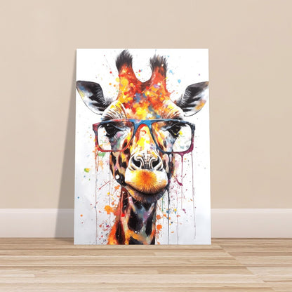 Watercolor Giraffe with Glasses Poster Print - Safari Decor, Colourful Animal Wall Art Painting Gift, Rainbow Watercolour Pop Art