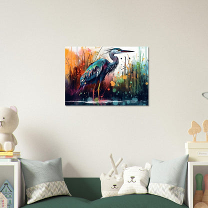 Colorful Heron Poster Print. Watercolor Great Bird Art Gift, Present for Mom, Dad. Rainbow Animal Wall Art