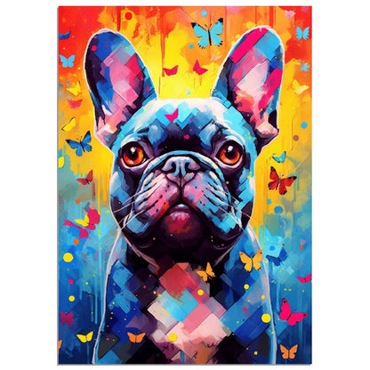 Impression de bouledogue français et de papillons - Cadeau d'art mural animal coloré pour les amoureux des chiens, maman Frenchie, papa Poster