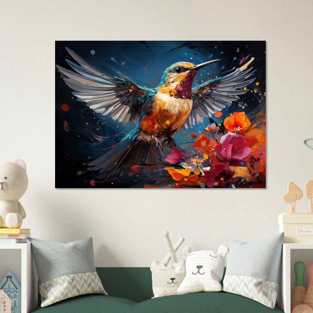 Colorful Hummingbird Poster Print. Watercolor Cute Bird Art Gift, Present for Mom, Dad. Rainbow Animal Wall Art