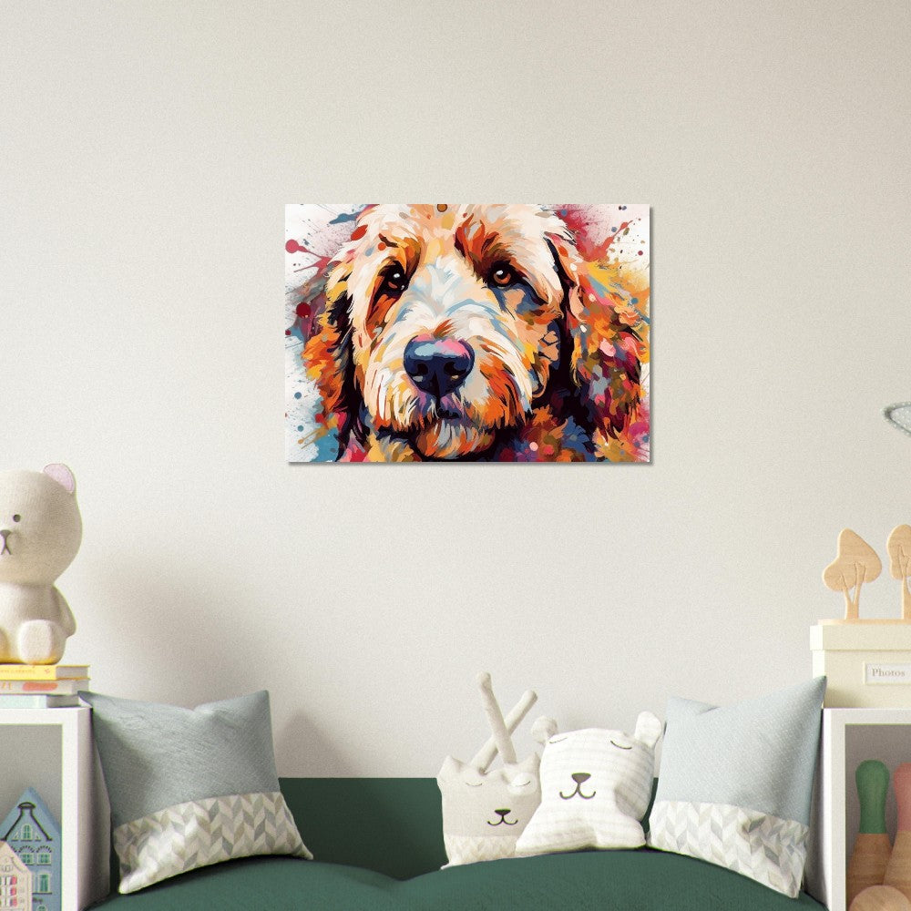 Labradoodle Goldendoodle Poster. Colorful Watercolor Cute Dog Art Gift, Present for Doodle Mom, Dad. Animal Wall Art