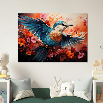 Impression d’affiche d’oiseau de martin-pêcheur. Cadeau d’art d’oiseau volant à l’aquarelle, cadeau pour maman, papa. Art mural animalier floral