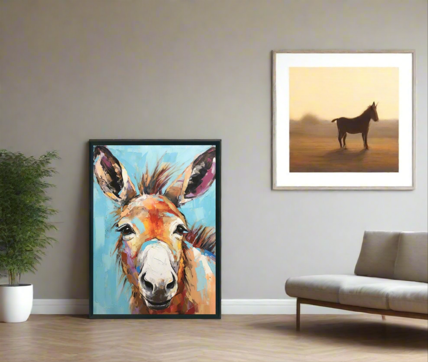 Happy Donkey Beautiful Canvas or Unframed Poster Print. Pallet Knife Style Wildlife Animal Wall Art, Farm Animal, Farmer Gift, Farmyard Mule