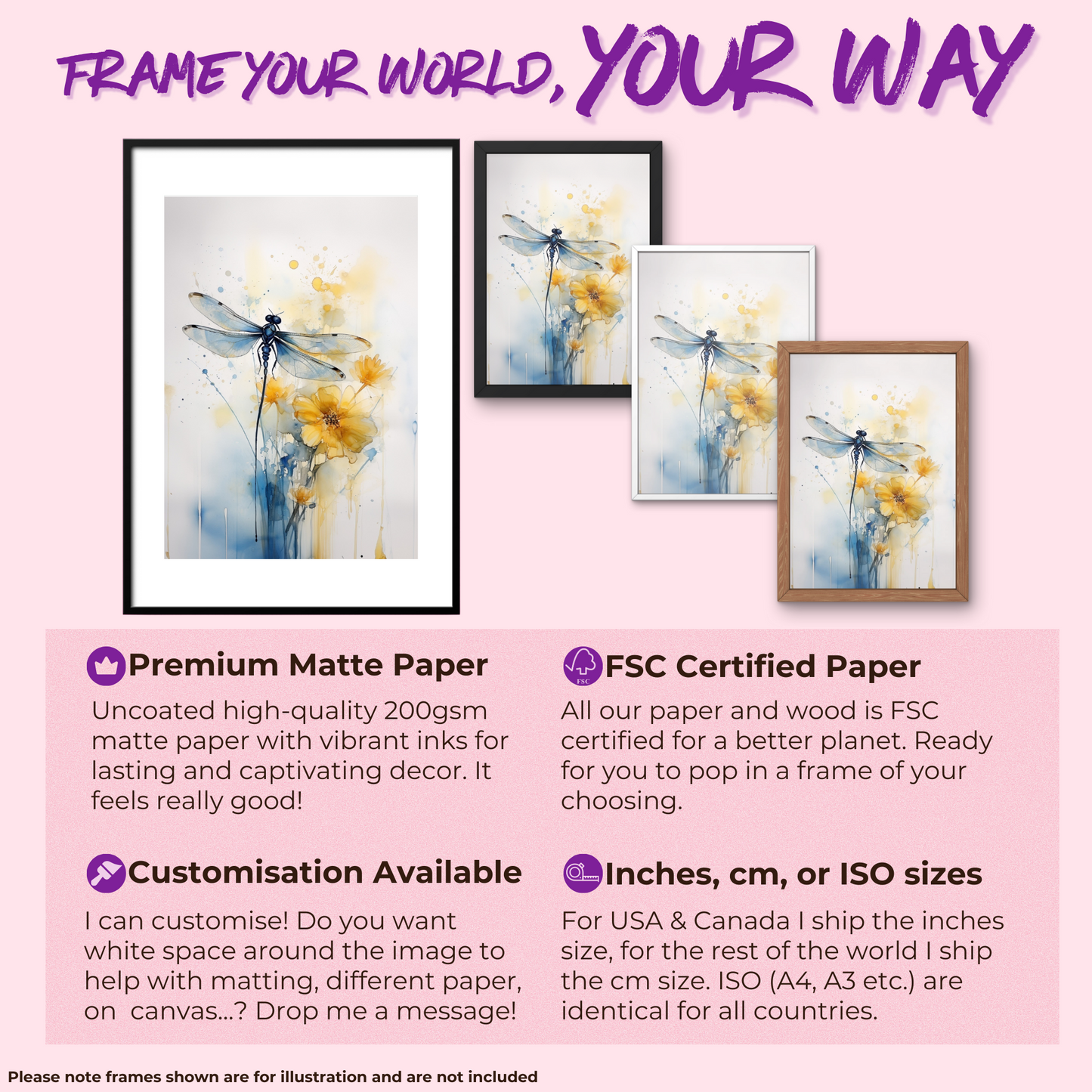 Watercolor Dragonfly Print - 200gsm Matte Paper (Unframed) - Free Shipping