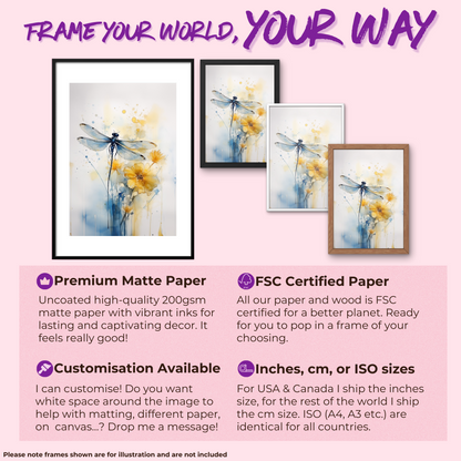 Watercolor Dragonfly Print - 200gsm Matte Paper (Unframed) - Free Shipping