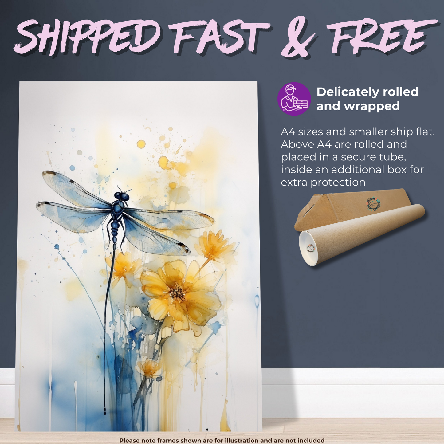 Watercolor Dragonfly Print - 200gsm Matte Paper (Unframed) - Free Shipping