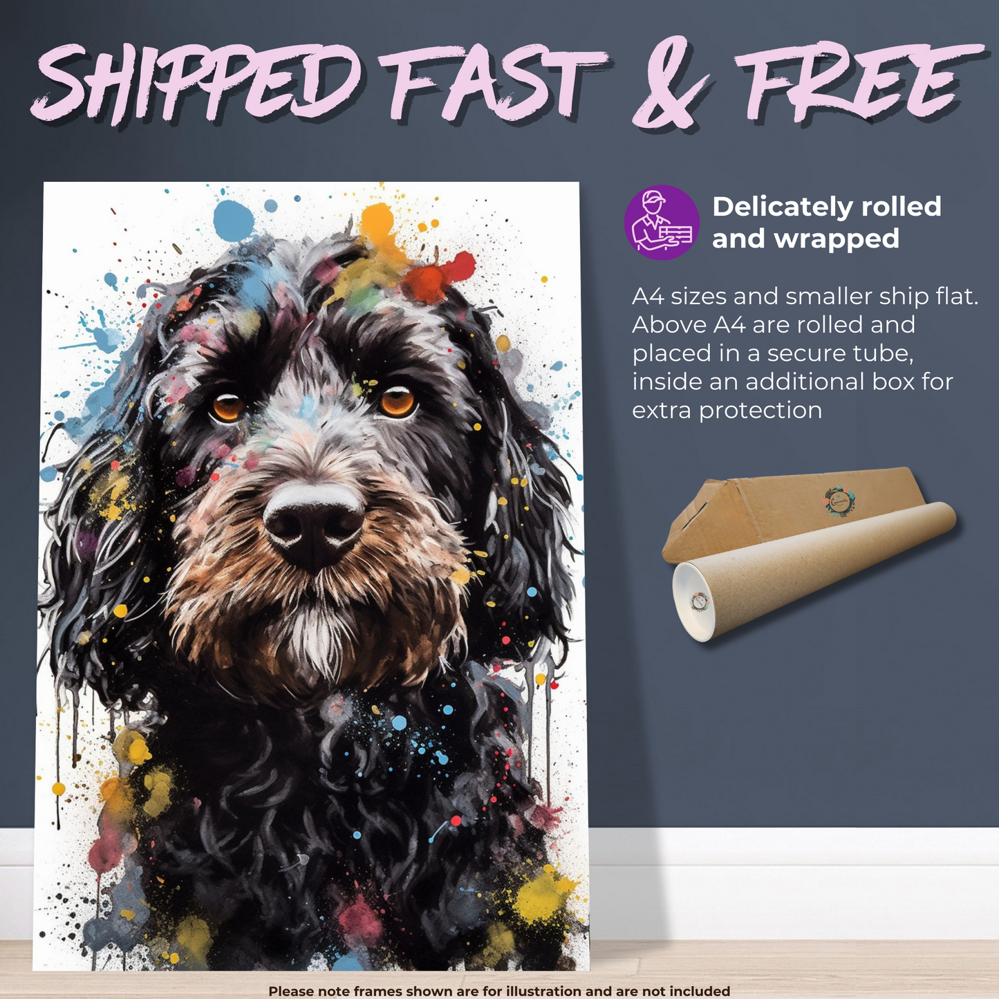 Black Cockapoo Canvas or Poster Print. Watercolor Dog Art. Painting Gift for Dog Lovers, Picture for Doodle Mom, Dad. Abstract Paint Splash