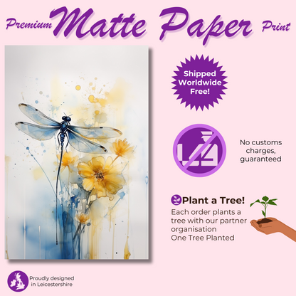 Watercolor Dragonfly Print - 200gsm Matte Paper (Unframed) - Free Shipping