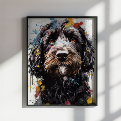 Black Cockapoo Canvas or Poster Print. Watercolor Dog Art. Painting Gift for Dog Lovers, Picture for Doodle Mom, Dad. Abstract Paint Splash