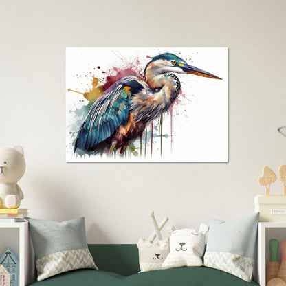 Colorful Heron Poster Print. Watercolor Great Bird Art Gift, Present for Mom, Dad. Rainbow Animal Wall Art