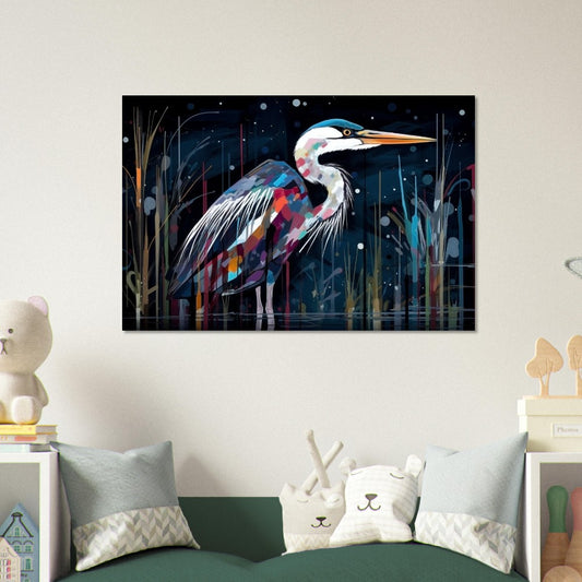 Colorful Heron Poster Print. Watercolor Great Bird Art Gift, Present for Mom, Dad. Rainbow Animal Wall Art