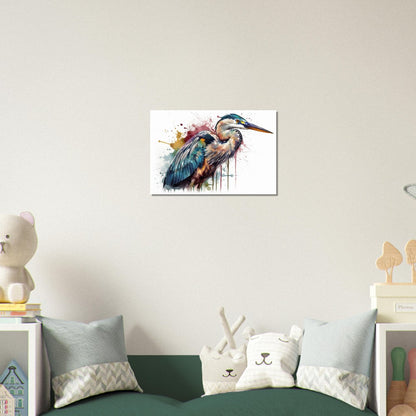 Colorful Heron Poster Print. Watercolor Great Bird Art Gift, Present for Mom, Dad. Rainbow Animal Wall Art