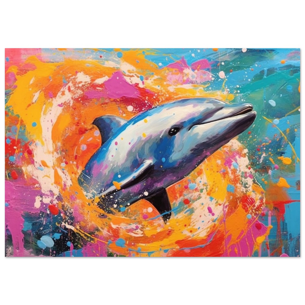 Swimming Dolphin Poster. Rainbow Sea Animal Wall Art Print. Sunrise coastal colorful beach gift. Bedroom Bathroom Office Nursery