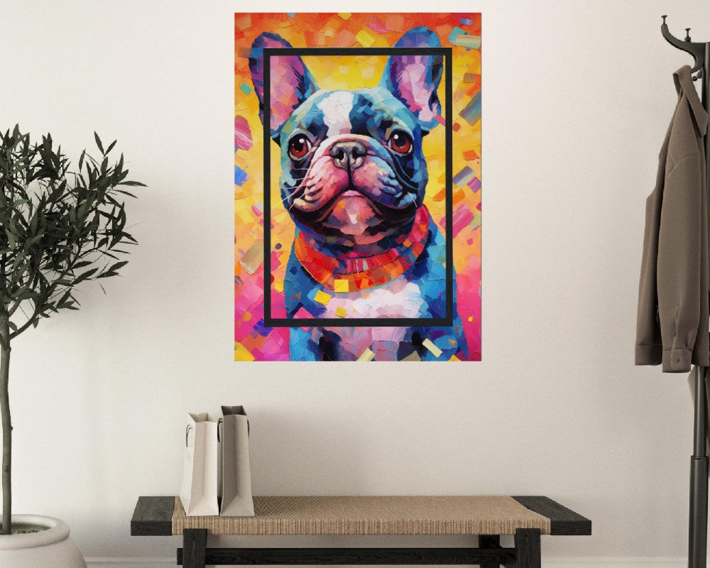 French Bulldog Pop Art Print - Cadeau d'art mural animal coloré pour les amoureux des chiens, Frenchie maman, papa Poster