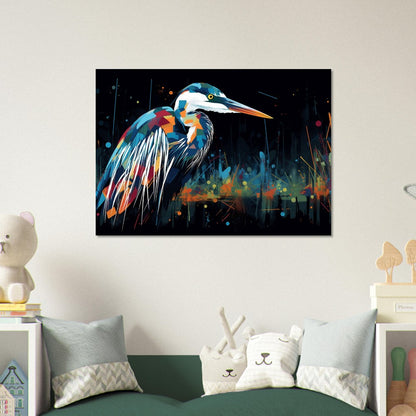 Impression d’affiche de héron coloré. Aquarelle Great Bird Art Gift, cadeau pour maman, papa. Art mural animal arc-en-ciel