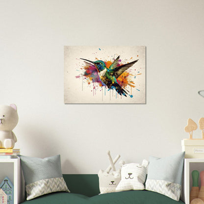 Colorful Hummingbird Poster Print. Watercolor Cute Bird Art Gift, Present for Mom, Dad. Rainbow Animal Wall Art