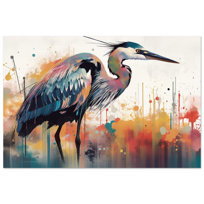 Colorful Heron Poster Print. Watercolor Great Bird Art Gift, Present for Mom, Dad. Rainbow Animal Wall Art