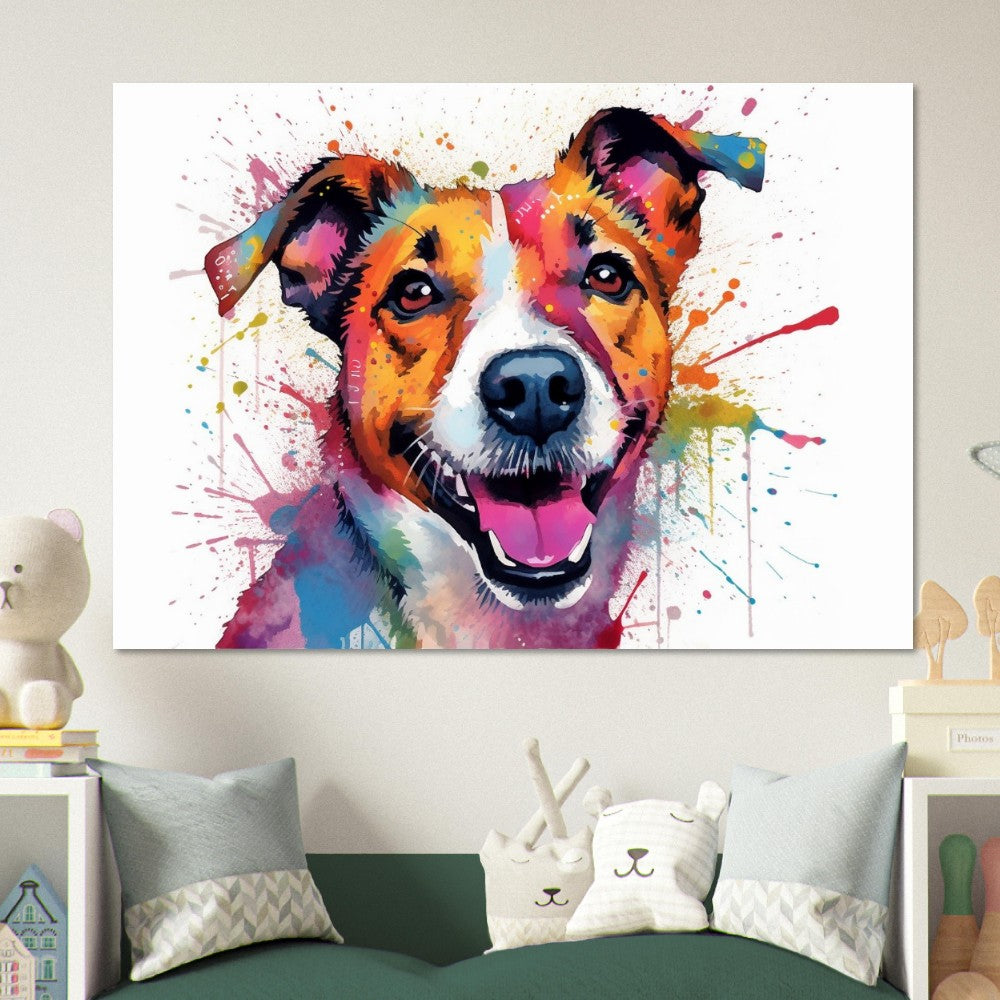 Jack-Russell-Terrier-Poster – bunter Aquarell-Pop-Art-Druck, Tier-Wandkunst-Geschenk für Hundeliebhaber, Mama, Papa