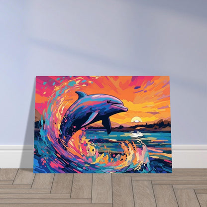 Leaping Dolphin Poster. Sunset Rainbow Animal Wall Art Print. Sunrise coastal colorful beach gift. Bedroom Bathroom Office Nursery