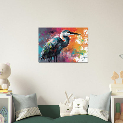 Colorful Heron Poster Print. Watercolor Great Bird Art Gift, Present for Mom, Dad. Rainbow Animal Wall Art