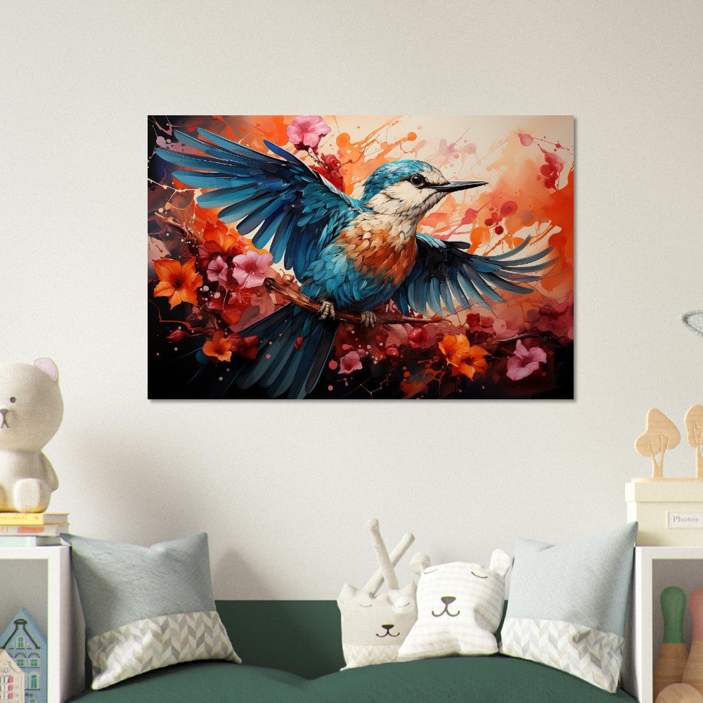 Impression d’affiche d’oiseau de martin-pêcheur. Cadeau d’art d’oiseau volant à l’aquarelle, cadeau pour maman, papa. Art mural animalier floral