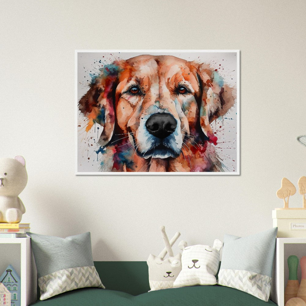 Red Golden Retriever (Framed) - Colorful Watercolor Style Print, Animal Wall Art Gift for Dog Lovers, Golden Mom, Dad