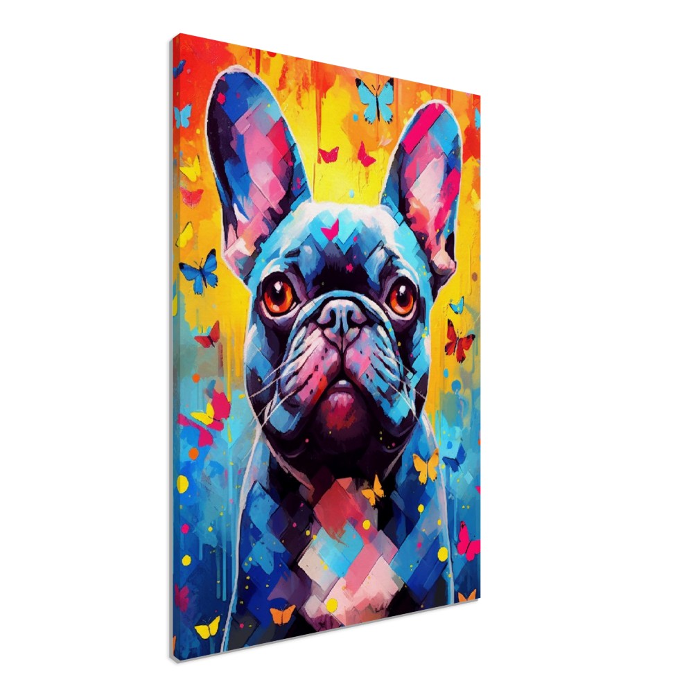 Impression de bouledogue français et de papillons - Cadeau d'art mural animal coloré pour les amoureux des chiens, maman Frenchie, papa Poster