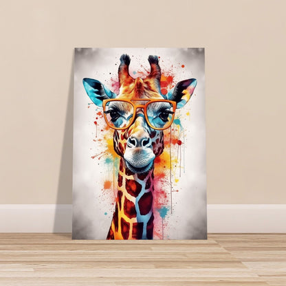 Watercolor Giraffe with Glasses Poster Print - Safari Decor, Colourful Animal Wall Art Painting Gift, Rainbow Watercolour Pop Art