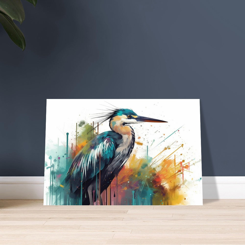 Colorful Heron Poster Print. Watercolor Great Bird Art Gift, Present for Mom, Dad. Rainbow Animal Wall Art