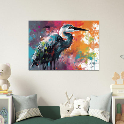 Colorful Heron Poster Print. Watercolor Great Bird Art Gift, Present for Mom, Dad. Rainbow Animal Wall Art