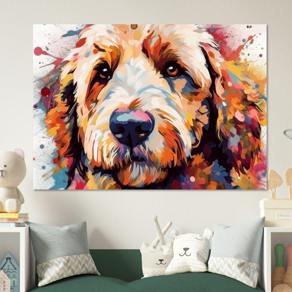 Labradoodle Goldendoodle Poster. Colorful Watercolor Cute Dog Art Gift, Present for Doodle Mom, Dad. Animal Wall Art