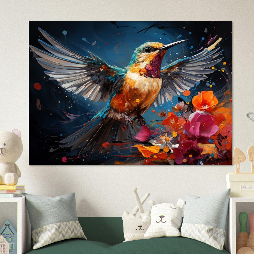 Colorful Hummingbird Poster Print. Watercolor Cute Bird Art Gift, Present for Mom, Dad. Rainbow Animal Wall Art