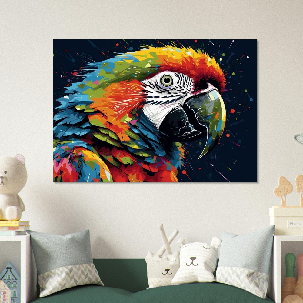 Colorful Macaw Parrot Poster Print. Watercolor Cute Bird Art Gift, Present for Mom, Dad. Safari Animal Wall Art