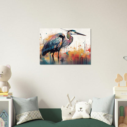 Colorful Heron Poster Print. Watercolor Great Bird Art Gift, Present for Mom, Dad. Rainbow Animal Wall Art