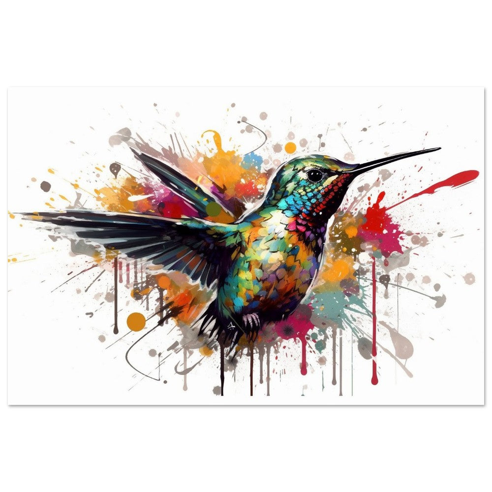 Colorful Hummingbird Poster Print. Watercolor Cute Bird Art Gift, Present for Mom, Dad. Safari Animal Wall Art