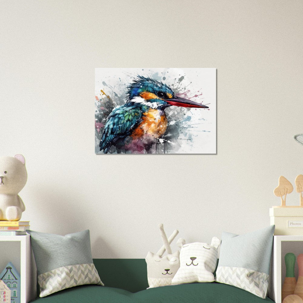 Impression d’affiche d’oiseau de martin-pêcheur. Cadeau d'art d'oiseau mignon à l'aquarelle, cadeau pour maman, papa. Art mural animalier floral