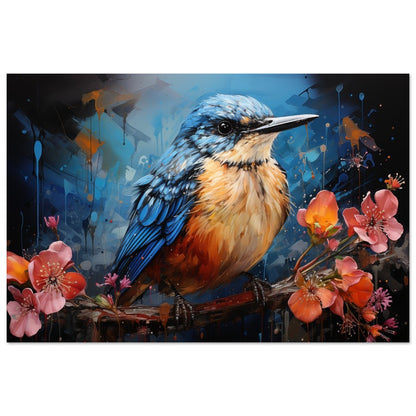 Impression d’affiche d’oiseau britannique mignon. Aquarelle Great Bird Art Gift, cadeau pour maman, papa. Art mural animalier floral