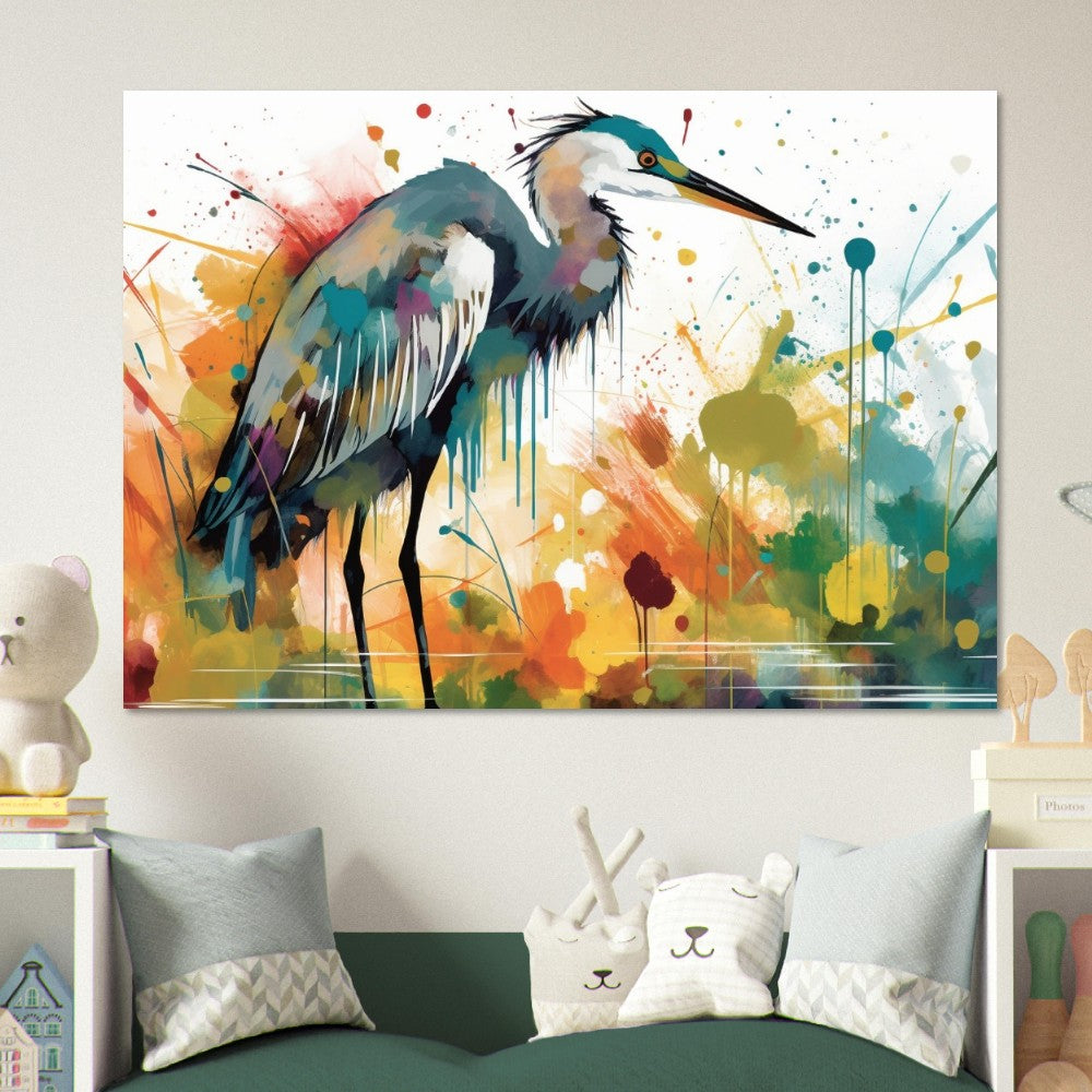 Colorful Heron Poster Print. Watercolor Great Bird Art Gift, Present for Mom, Dad. Rainbow Animal Wall Art