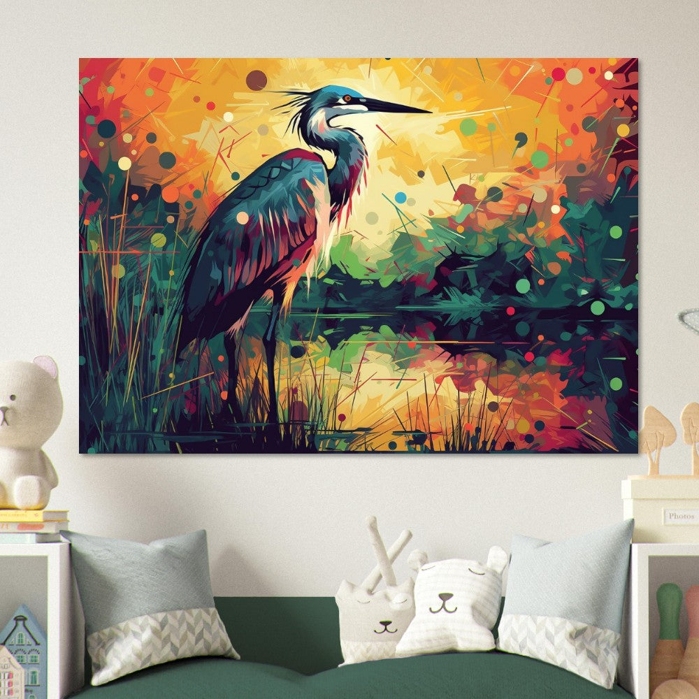 Colorful Heron Poster Print. Watercolor Great Bird Art Gift, Present for Mom, Dad. Rainbow Animal Wall Art