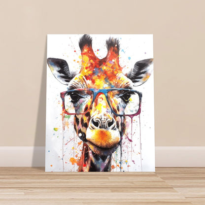 Watercolor Giraffe with Glasses Poster Print - Safari Decor, Colourful Animal Wall Art Painting Gift, Rainbow Watercolour Pop Art