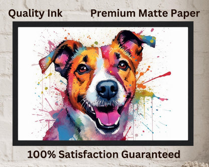 Jack-Russell-Terrier-Poster – bunter Aquarell-Pop-Art-Druck, Tier-Wandkunst-Geschenk für Hundeliebhaber, Mama, Papa