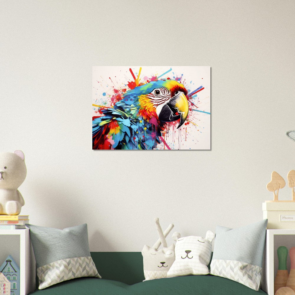 Colorful Macaw Parrot Poster Print. Watercolor Cute Bird Art Gift, Present for Mom, Dad. Safari Animal Wall Art